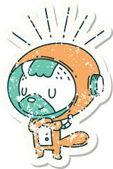 grunge sticker of tattoo style animal in astronaut suit