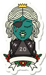 half orc rogue character with natural twenty dice roll sticker