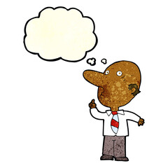 cartoon bald man asking question with thought bubble