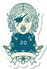 elf rogue character with natural twenty dice roll sticker