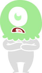 flat color style cartoon cyclops alien spaceman