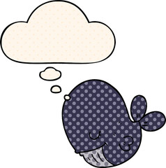 cartoon whale and thought bubble in comic book style