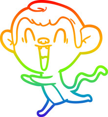 rainbow gradient line drawing cartoon laughing monkey