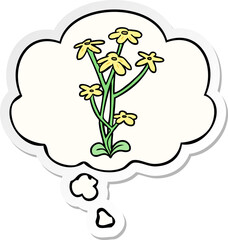 cartoon flower and thought bubble as a printed sticker