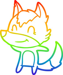rainbow gradient line drawing friendly cartoon wolf