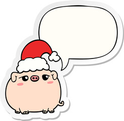 cartoon pig wearing christmas hat and speech bubble sticker