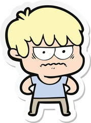 sticker of a annoyed cartoon boy