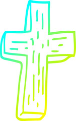 cold gradient line drawing cartoon wooden cross