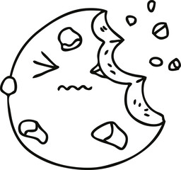 quirky line drawing cartoon munched cookie
