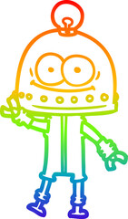 rainbow gradient line drawing happy carton robot with light bulb