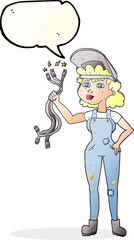 speech bubble cartoon electrician woman