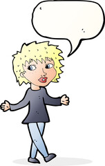 cartoon woman with no worries with speech bubble