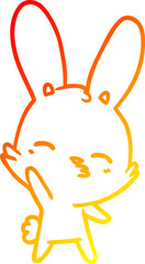 warm gradient line drawing curious waving bunny cartoon
