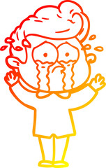 warm gradient line drawing cartoon crying man