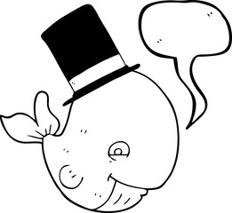 speech bubble cartoon whale in top hat