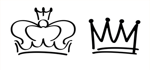 Cartoon sketch crown. Graffiti crown icon, Queen or king crowns. Royal imperial coronation symbols, monarch majestic jewel tiara icons. Prins en prinses, diadems or diamond crowns © MarkRademaker