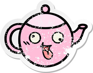 distressed sticker of a cute cartoon teapot