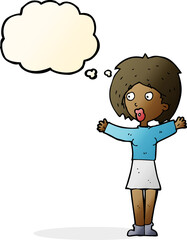 cartoon worried woman with thought bubble