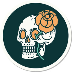 tattoo style sticker of a skull and rose
