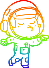 rainbow gradient line drawing cartoon confident astronaut