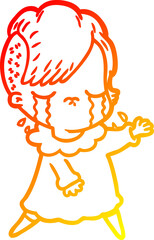 warm gradient line drawing cartoon crying girl