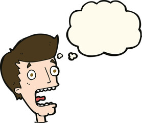 cartoon terrified man with thought bubble