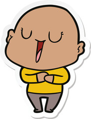 sticker of a happy cartoon bald man