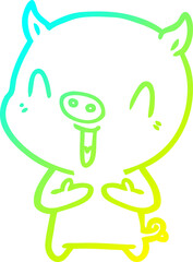cold gradient line drawing happy cartoon pig