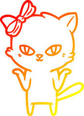 warm gradient line drawing cute cartoon cat