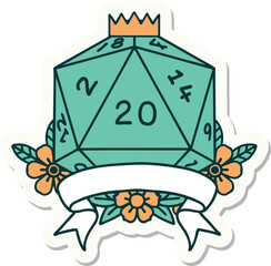 natural 20 critical hit D20 dice roll sticker