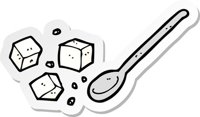 sticker of a cartoon sugar lumps and spoon