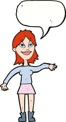 cartoon woman making hand gesture with speech bubble