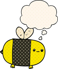 cute cartoon bee and thought bubble in comic book style