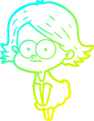 cold gradient line drawing happy cartoon girl