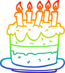 rainbow gradient line drawing cartoon birthday cake