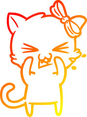 warm gradient line drawing cartoon cat