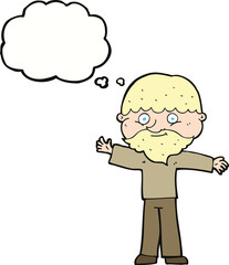 cartoon happy man with beard with thought bubble