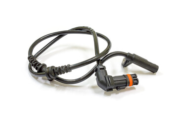 Anti-lock braking system (ABS) sensor on white background, Car maintenance service.