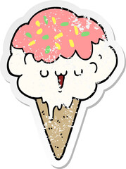 distressed sticker of a cartoon ice cream