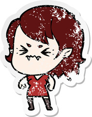 distressed sticker of a annoyed cartoon vampire girl