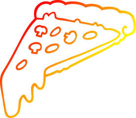 warm gradient line drawing cartoon pizza slice