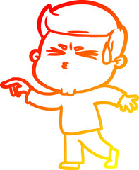 warm gradient line drawing cartoon man sweating