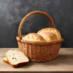 close up of bread in basket, generative art by A.I.