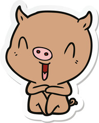 sticker of a happy cartoon sitting pig