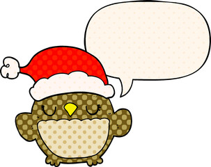 cute christmas owl and speech bubble in comic book style