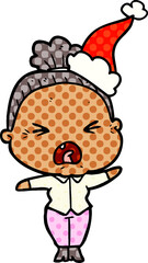 comic book style illustration of a angry old woman wearing santa hat