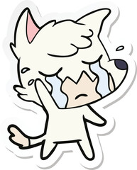 sticker of a crying waving fox cartoon