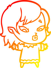 warm gradient line drawing cute cartoon vampire girl