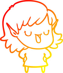 warm gradient line drawing cartoon elf girl