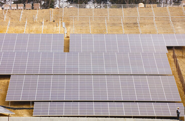 Solar panel under construction on the slope of the sharpened mountain